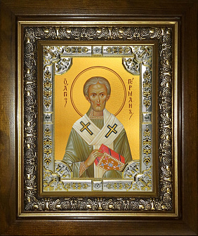 Икона освященная Герман Константинопольский святитель в деревянном киоте