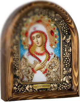 Икона Богородица Умиление ручной работы из бисера