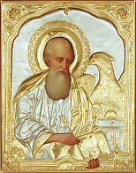 Икона живописная в ризе 60х70 масло, объемная риза №153, золочение Иоанн Богослов