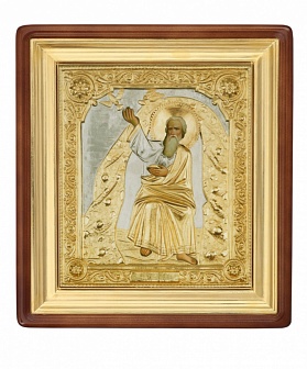Икона живописная в киоте 30х40 масло объемная риза №160 золочение золоченый подрамник Илья Пророк