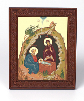 Икона на дереве 18х22 прокат, ковчег с резным обрамлением, упаковка Рождество Христово 2