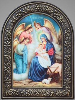 Икона в пластмассовой рамке 18х24 арочная патинирование Рождество Христово 3