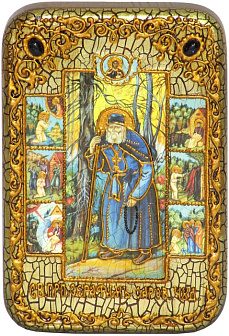 Настольная икона ''Преподобный Серафим Саровский чудотворец'' на мореном дубе