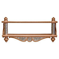 Полка под иконы 2-х ярусная прямая из дерева с басмой Полка под иконы 2-х ярусная прямая из дерева с басмой