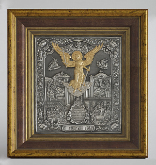 Икона живописная в киоте 24х30 масло, риза №264, черненое серебрение, киот №22 Ангел Хранитель