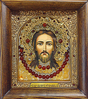 Икона Спас Нерукотворный из камней ручной работы